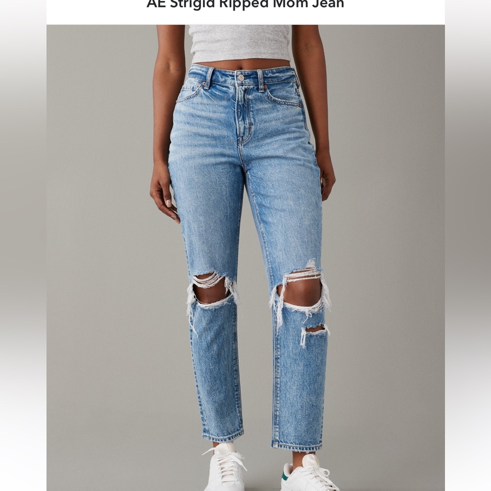 American Eagle Outfitters High Rise Ripped Jeans - Light Blue